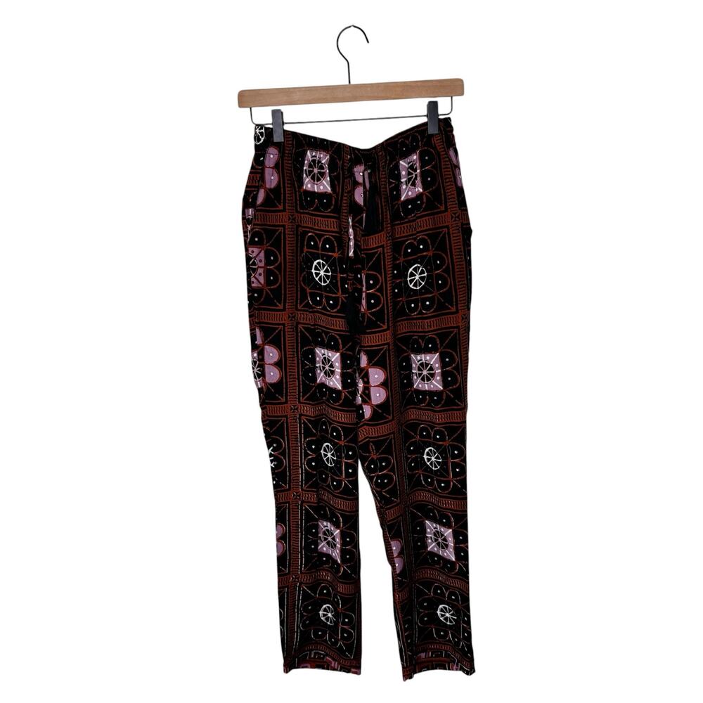 NATALIE MARTIN Ankle Length Printed Pull on Drawstring Pants Black Multi Medium